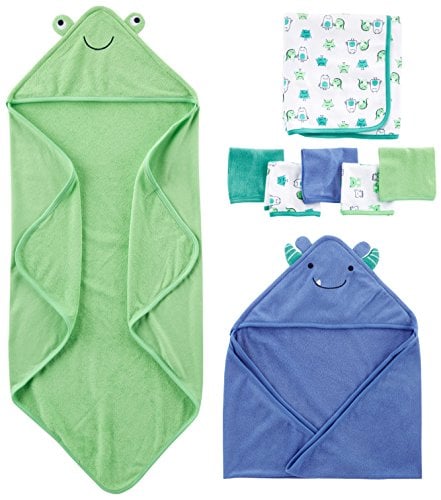 Book Cover Simple Joys by Carter's Baby Boys' 8-Piece Towel and Washcloth Set, Blue/Green, One Size