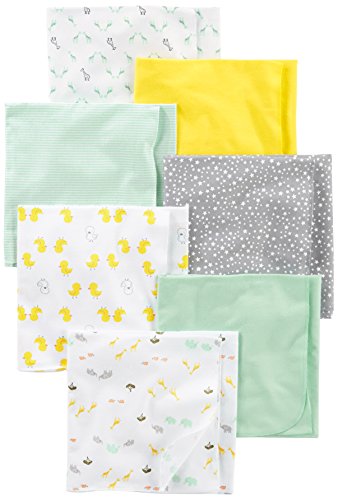 Book Cover Simple Joys by Carter's Baby Unisex 7-Pack Flannel Receiving Blankets, Grey/White/Mint, One Size