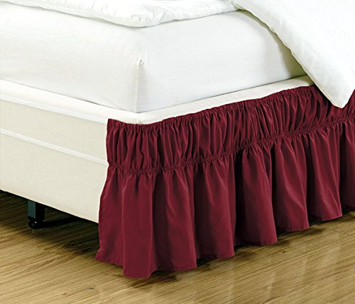 Book Cover Mk Collection Wrap Around Style Easy Fit Elastic Bed Ruffles Bed-Skirt Queen-King Solid Burgundy New