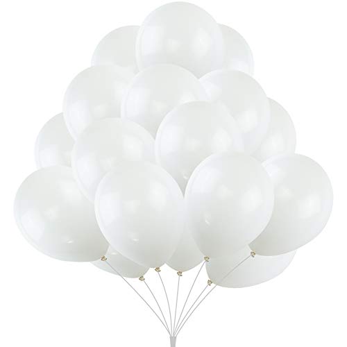 Book Cover KUMEED White Latex Balloons Globos Party Birthday Wedding Balloons Pack of 100