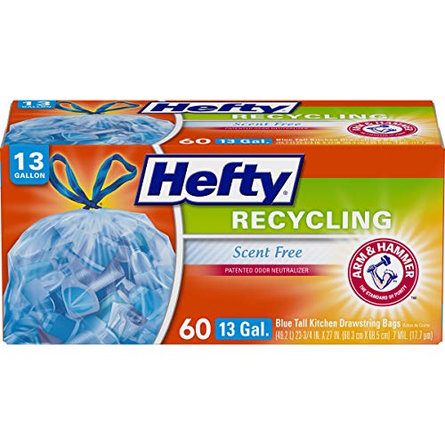 Book Cover Hefty Recycling Trash Bags, Blue, 13 Gallon, 60 Count