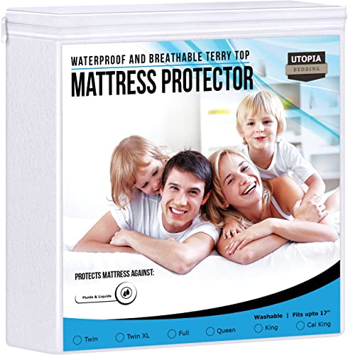 Book Cover Utopia Bedding Premium Waterproof Mattress Protector King 200 GSM, Mattress Cover, Breathable, Fitted Style with Stretchable Pockets