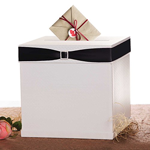 Merry Expressions White Card Box, Wedding Card Box, Card Holder Box, Gift Card Box Holder, Ballot Box. 7 Colored Ribbons Included