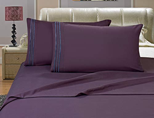 Book Cover Elegant Comfort Bedding Collection 4-Piece Bed Sheet Set 1500 Thread Count Egyptian Quality Wrinkle Free with Deep Pockets, Queen, Eggplant-Purple
