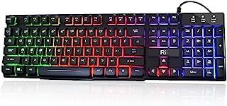 Book Cover Rii RK100+ Multiple Color Rainbow LED Backlit Large Size USB Wired Mechanical Feeling Multimedia Gaming Keyboard