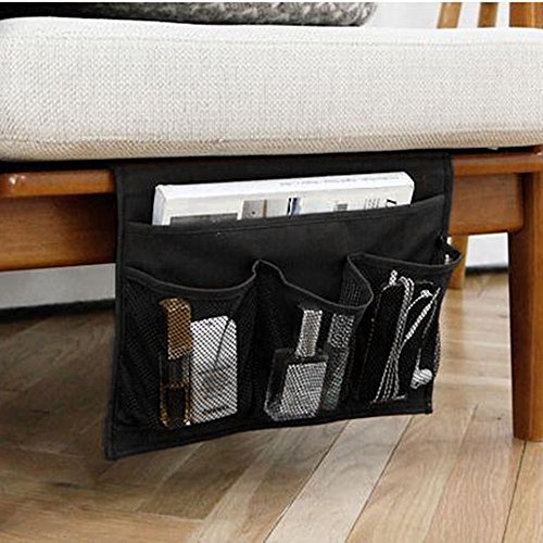 Book Cover HAKACC Bedside Caddy/Bedside Storage Organizer,Remote Control Holder Armchair Organizer Couch Caddy Sofa Armrest Bag for Tablet Magazine Phone Remotes, Black