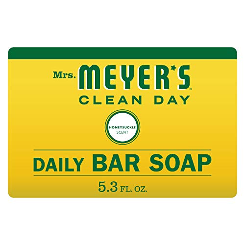 Book Cover Mrs. Meyer's Clean Day Bar Soap, Use as Body Wash or Hand Soap, Cruelty Free Formula Made with Essential Oils, Honeysuckle Scent, 5.3 oz, 1 Bar