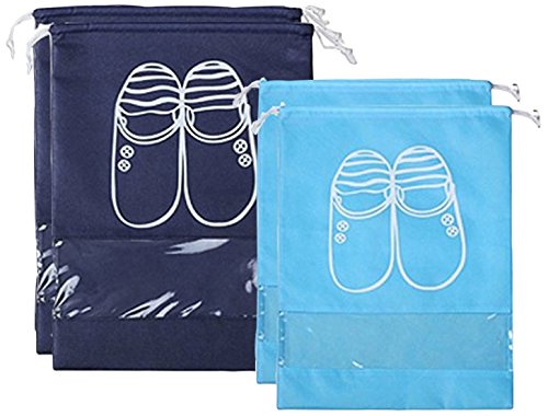 YAMIU Travel Shoe Bags (4 Pack - Blue)