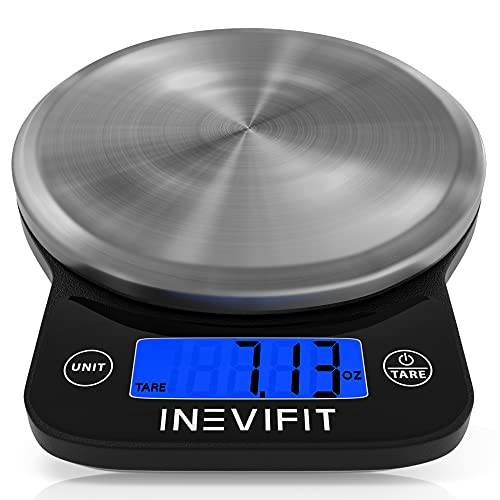 Book Cover INEVIFIT Digital Kitchen Scale, Highly Accurate Multifunction Food Scale 13 lbs 6kgs Max, Clean Modern Black with Premium Stainless Steel Finish. Includes Batteries