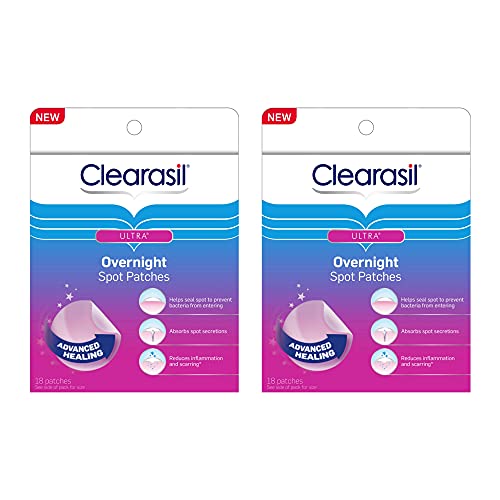 Book Cover Acne Treatment Face Patches - Clearasil Ultra Overnight Spot Patches Advanced Healing for Acne Control, 18 Count (Pack of 2)