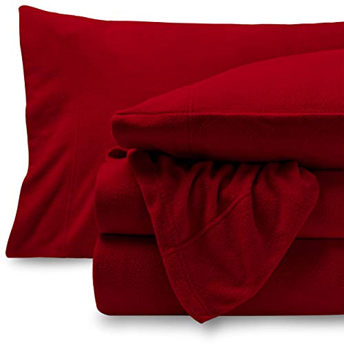 Book Cover Bare Home Super Soft Fleece Sheet Set - King Size - Extra Plush Polar Fleece, Pill-Resistant Bed Sheets - All Season Cozy Warmth, Breathable & Hypoallergenic (King, Red)