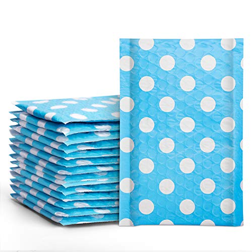 Fuxury #000 Poly Bubble Mailers 4x8 Inches Blue Polka Dots Padded Envelopes Pack of 50
