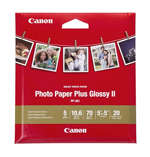 Book Cover Canon Glossy Photo Paper Plus II,5'x5'(20 Sheets), PP-301