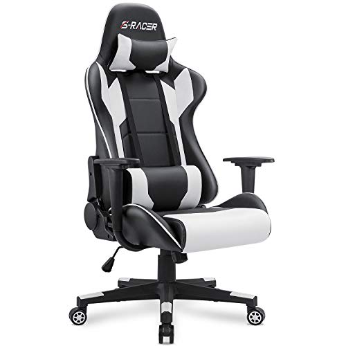 Book Cover Homall Gaming Chair Office Chair High Back Computer Chair PU Leather Desk Chair PC Racing Executive Ergonomic Adjustable Swivel Task Chair with Headrest and Lumbar Support (White)