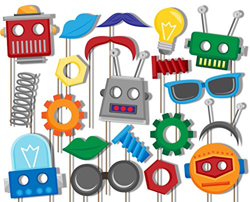 Birthday Galore Robot Photo Booth Props Kit - 20 Pack Party Camera Props Fully Assembled