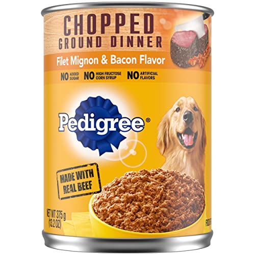 PEDIGREE CHOPPED GROUND DINNER Adult Canned Soft Wet Dog Food, Filet Mignon & Bacon Flavor, 13.2 oz. Cans 12 Pack