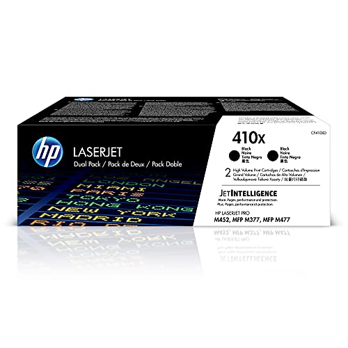 HP 410X Black High-yield Toner Cartridges (2-pack) | Works with HP Color LaserJet Pro M452 Series, HP Color LaserJet Pro MFP M377, M477 Series | CF410XD