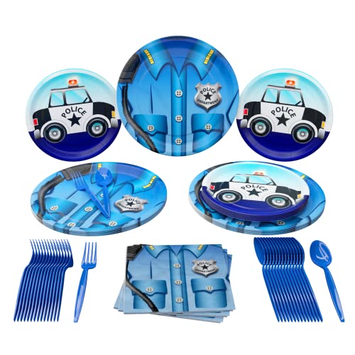 Police Party Supplies Packs (100 Pieces for 16 Guests) - Police Party Decorations, Police Birthday Party Supplies for Kids, Sheriff Party, Cop Party, Police Academy Graduation Party, Blue Orchards