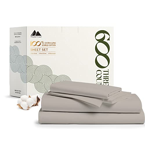 Book Cover Mayfair Linen 100% Cotton Sheets - Queen Size 600-Thread-Count Luxury Hotel Egyptian Cotton Quality Silky Soft Bedsheets for Queen Bed, Sateen Weave, Deep Pocket Fitted 4 Pc Bedding Set (Taupe)