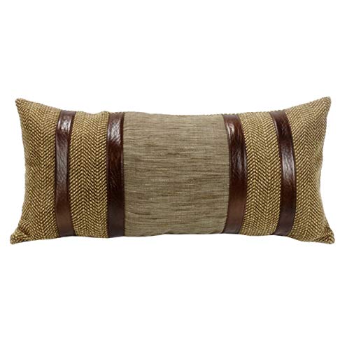 Paseo Road by HiEnd Accents | Highland Lodge Herringbone Faux Leather Lumbar Pillow, 12x26 inch, Rustic Cabin Western Luxury Bedding
