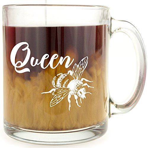 Queen Bee - Glass Coffee Mug - Makes a Great Gift Under $15 for BFFs!