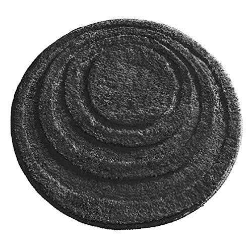 mDesign Soft Microfiber Polyester Non-Slip Round Spa Mat, Plush Water Absorbent Accent Rug for Bathroom Vanity, Bathtub/Shower - Concentric Circle Design, Machine Washable - 24" Diameter - Black