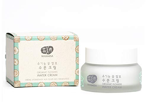 Whamisa Organic Flowers Water Cream 1.7 Fl Oz - 95.2% Pure Natural Ingredients, Natto Gum replenish the skin moisture, BDIH Certified, Original Dermatest Excellent, Vegan, Eco-Friendly Renewed