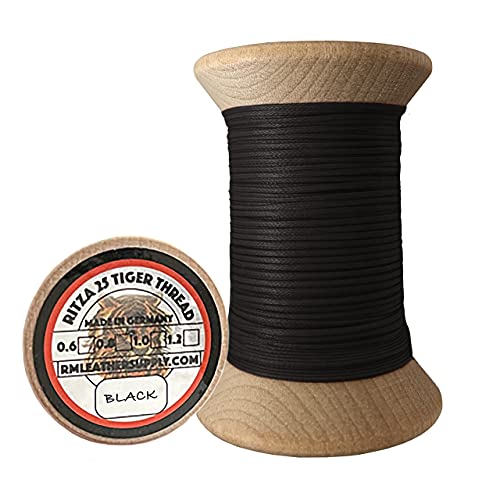 1.0mm Ritza Tiger Thread - Waxed Polyester Braided Thread for Hand Sewing Leather (Mini Spool 25 Meters) ?(Black (Mini Spool)) ?