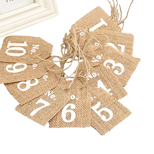 OZXCHIXU (TM) Pack of 10 Burlap Flags Table Numbers Vintage Rustic Wedding Decor