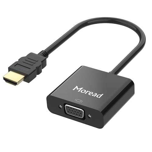 Moread HDMI to VGA with Audio, Gold-Plated Active HDMI to VGA Adapter (Male to Female) with Micro USB Power Cable & 3.5mm Audio Cable for PS4, MacBook Pro, Mac Mini, Apple TV and More - Black 1 Black