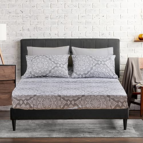 American Home Collection Microfiber Brushed Fabric, Deep Pocket Wrinkle Resistant, Hypoallergenic Sheet Set, 6 PC(1 Flat Sheet,1 Fitted Sheet & 4 Pillow Cases), Geometric Print, King, Grey Geometric