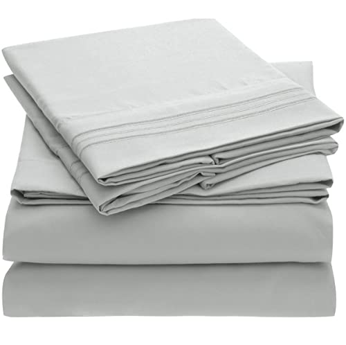 Mellanni Split King Sheets for Adjustable Bed - Hotel Luxury 1800 Bedding Sheets & Pillowcases - Extra Soft Cooling Bed Sheets - Deep Pocket up to 16" - Easy Care - 5 Piece (Split King, Light Gray)