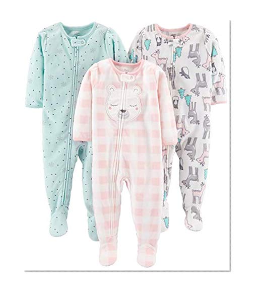 Book Cover Simple Joys by Carter's Baby and Toddler Girls' 3-Pack Loose Fit Fleece Footed Pajamas