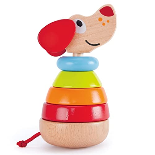 Hape Pepe Sound Stacker| Rainbow Wood Sound Stacker, Cute Puppy Animal Toy for Toddlers 12months and Up, Multi (E0448)