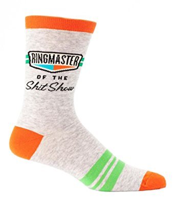 Blue Q Socks, Men's Crew, Ringmaster of The S--t Show, Men's Shoe Size 7-12