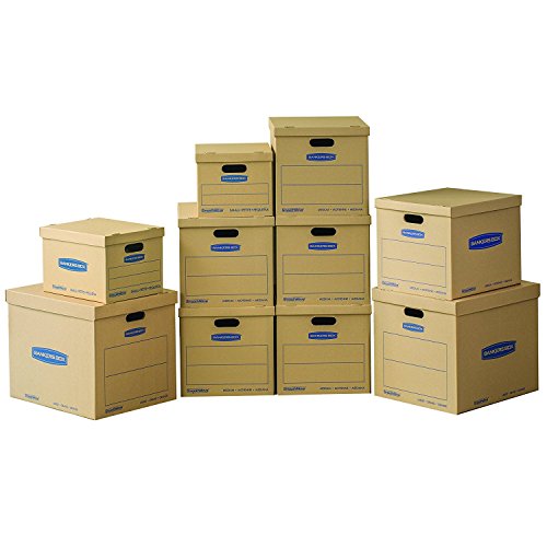 Bankers Box SmoothMove Classic Moving Kit Boxes, Tape-Free Assembly, Easy Carry Handles, 2 Small 6 Medium 2 Large, 10 Pack (7716801)