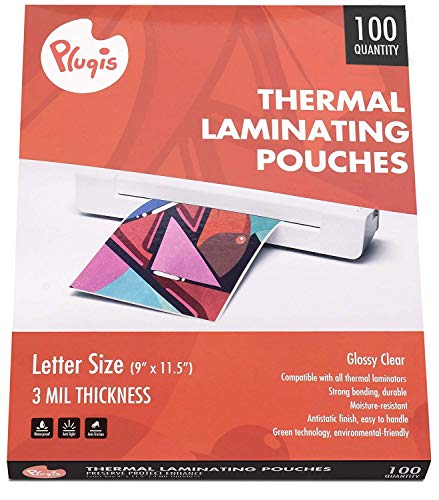 Pluqis Thermal Laminating Pouches Letter Size 9 x 11.5 Inch, Clear 3 Mil, 100 Sheets