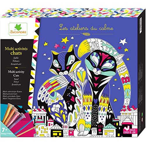 Les Ateliers Du Calme - Coffret Multi Activités Chats - Scratch Art - Sable - Velours - CREH600 - Loisirs Créatifs