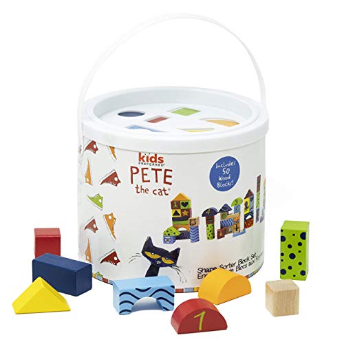 KIDS PREFERRED Pete The Cat 50 Piece Shape Sorter Wooden Block Set