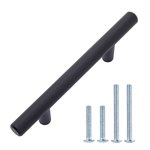 Amazon Basics Euro Bar Cabinet Handles, Drawer Pulls, 5.38-inch Length, 3-inch Hole Center, 1/2-inch Diameter, Matte Black, 10-Pack, AB1500-FB-10