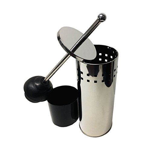 Book Cover Toilet Plunger with Concealed Holder, Durable Plunger for Toilet, Plungers for Bathroom, No Splash Back, Long Handle, Punch Line Toilet Plunger and Holder for Bathroom - Chrome Finish