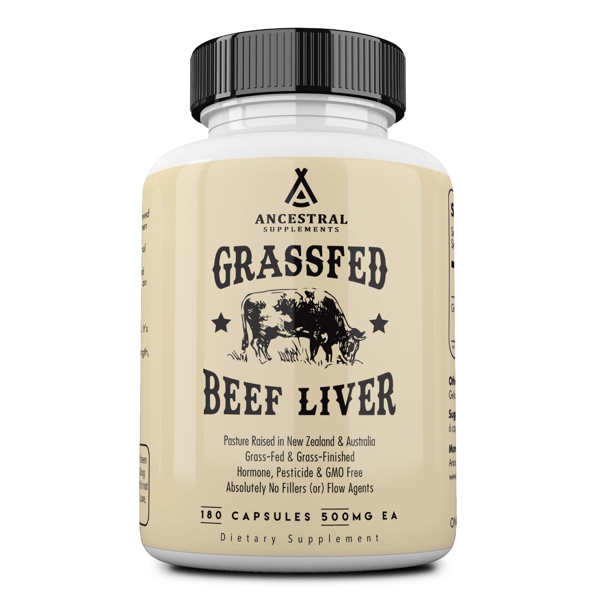 Ancestral Supplements Grass Fed Beef Liver Capsules, Supports Energy Production, Detoxification, Digestion, Immunity and Full Body Wellness, Non-GMO, Freeze Dried Liver Health Supplement, 180 Capsules