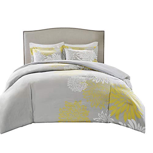 Book Cover Comfort Spaces Enya 5 Piece Comforter Set Ultra Soft Hypoallergenic Microfiber Floral Print Bedding, Full/Queen, Yellow/Grey