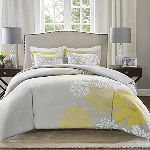 Comfort Spaces Enya Comforter Set-Modern Floral Design All Season Down Alternative Bedding, Matching Shams, Bedskirt, Decorative Pillows, King(104"x90"), Yellow