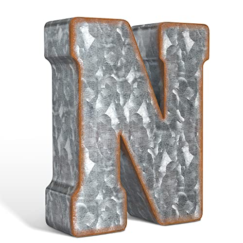 Galvanized Metal Letters for Wall Decor - 3D Letter N for Hanging or Freestanding - Unique Blend of Rustic, Vintage, Western, and Industrial Styles - Fits for Living Room, Lobby, Kitchen, Bedroom Decoration