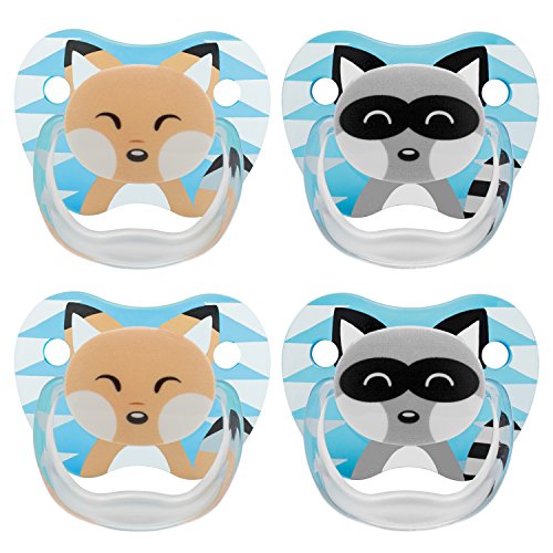 Dr. Brown's Classic Pacifier, 0-6m, Animal Faces Blue, 4 Count