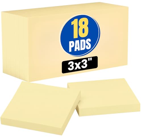 1InTheOffice Yellow Sticky Notes, 3" x 3" Yellow self stick sticky notes 18/Pack OF 100= 1800 notes pads