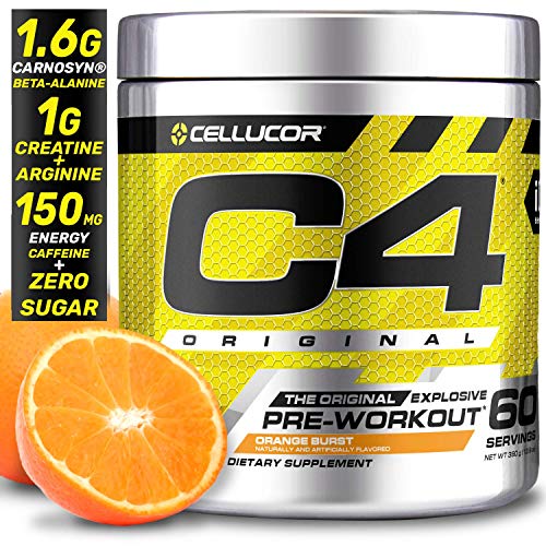 Cellucor C4 Original Pre Workout Powder Energy Drink Supplement For Men & Women with Creatine, Caffeine, Nitric Oxide Booster, Citrulline & Beta Alanine, Orange Burst, 60 Servings