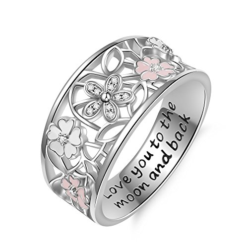 Angemiel 925 Sterling Silver Cubic Zirconia Flower Promise Ring for Women Jewelry Family Friend Love