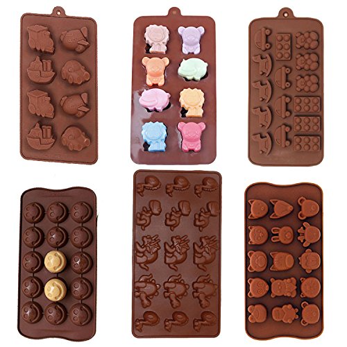 6 Pack nonstick value pack molds of Baby Toys, Smiley Face Emoji, Dinosaur, Animal Zoo, Lion and Friends Silicone baking molds for Candy Chocolate Soap (Ships From USA)